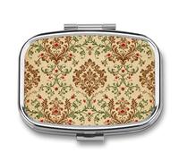 Green Floral Design Pill Box 2 Compartments Portable Travel Pill Case Mini Medicine Organizer for Pocket Purse Metal Waterproof Medicine Container Holder Vitamin Fish Oil