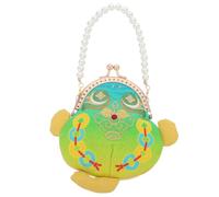 Green Floral Embroidered Pearl Clasp Coin Purse with Chain | Polyester, Metal and Faux Pearl Build, Compact for Coins, Cards and Earrings, Vintage Ethnic Chinese Wind Style