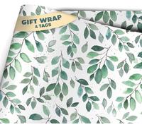 Green Floral Gift Wrap - 2 Luxury Sheets of Floral Wrapping Paper in Leaf Laugh Love Eucalyptus Design - Quality Mum Nan Birthday, Mother's Day, Wedding, Gift Wrap Sheet
