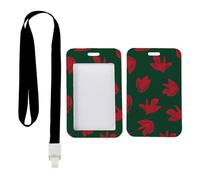 Green-Floral ID Badge Holder with Black Lanyard, Teacher Lanyard with Card Holder, Vertical Name Badges Protector for Worker, Vertical Cards Protector for Men, Nurse Essentials Paramedic Accessories