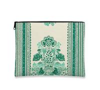 Green Floral Makeup Bag, Vintage Botanical Cosmetic Travel Pouch for Women, Portable Small Canvas Zipper Organizer, Holiday Gift Toiletry Bag, Spring Essentials, Green, 7x9 Inch