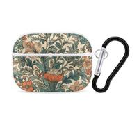 Green Floral Pattern Airpod Pro Case AirPods 2 Case for Women Hard Shell Protective Cover with Carabiner Keychain Compatible with AirPods Case 2nd 1st Generation, Front LED Visible White