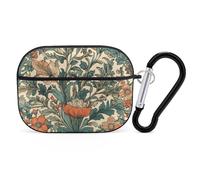 Green Floral Pattern Airpod Pro Case AirPods 2 Case for Women Hard Shell Protective Cover with Carabiner Keychain Compatible with AirPods Case 2nd 1st Generation, Front LED Visible Black