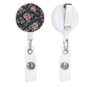 Green Floral Pattern Badge Reel, Rotatable & Retractable Name Badge Holder Reel with Metal Clip, Nylon Cord ID Holder for Teacher, Nurse, Office Worker