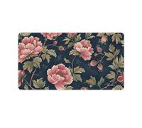 Green Floral Pattern Desk Mat 40X75cm, Non-Slip Rubber Base with Stitched Edges, Waterproof Desk Pad for Keyboard & Mouse, Large Mouse Pad for Office Gaming