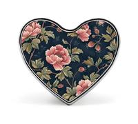 Green Floral Pattern Heart Pin, 1 Inch Metal Love Lapel Pins - Lightweight, Smooth Edges, Versatile Badge Brooch for Jackets, Shirts, Bags, Gifts for Friends, Family