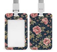 Green Floral Pattern ID Badge Holder with & Lanyard - Durable ABS Plastic, Vertical ID Card Holders, Waterproof Badge Reel for Nurse, Teacher, Office & Gym