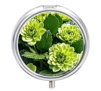 Green Floral Pill Box - 3 Compartment Travel Pill Organizer with Small Mirror, Portable Pillcase for Pocket & Purse, Cute Round Medicine Case, Weekly Medicine Container