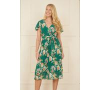 Green Floral Pleated Wrap Dress Yumi Green 16