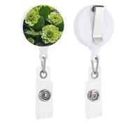Green Floral Retractable Badge Reel - Personalized ID Name Badge Holder with Lanyard Cute Badges Reel Holder Round Nurse Doctor Name Tag Badges Clip for Work