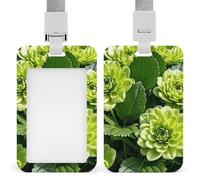 Green Floral Retractable ID Badge Holder with Lanyard - Vertical Badge Reel,Keychain Clip,Name Tag Id Card Holder Protector for Nurse Officer Teacher Security Staff Women Men