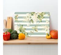 Green Floral Textured Glass Chopping Board Worktop Saver for Kitchens - Durable, Easy-Clean, Scratch Resistant, Hygienic Glass Worktop Saver, Non Slip Feet I Available in Two Sizes (S)