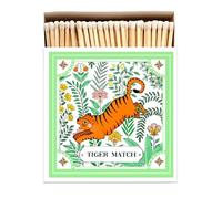 Green Floral Tiger Long Matches - Luxury Giant Square Matchbox - White Tip Coloured Large Matchsticks - Candles Fireside Housewarming Gift