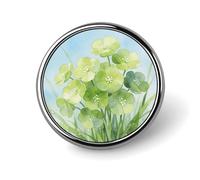 Green Floret Badges Pin, Personalized Exquisite Round Badge, 1 Inch Button Pins for Women And Men, Decorative Metal Round Brooch for Clothing, Backpacks, And Hats