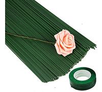 Green Florist Wire Stems 2mm 16in, 100Pcs with Floral Tape for Wreath DIY