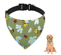 Green Flower Bee Dog Bandana With Adjustable Strap D Ring Dog Neckerchief Pet Bibs Triangle Cat Scarves Pet Accessories for Dogs Puppy Dogs Cats Decor Machine Washable