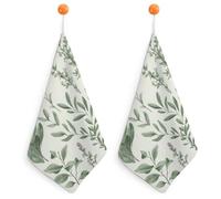 Green Flower Herb Sage Leaves and Branches Kitchen Towels Set -2PCS Super Absorbent Hand Towels, Soft Face Towel Set with Hanging Loop Lightweight Quick Dry Microfiber Dish Towels for Yoga Camping Ho