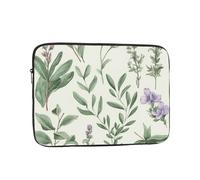 Green Flower Herb Sage Leaves and Branches Laptop Sleeve for Women Men, 15 Inch Waterproof Laptop Bag Lightweight Notebook Computer Cover Bag