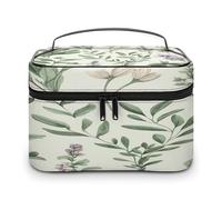 Green Flower Herb Sage Leaves And Branches Makeup Bag Organizer Portable Travel Toiletry Bag with Handle Fashion Large Capacity Cosmetic Bags Lightweight Waterproof Makeup Storage Bags for Women