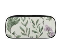 Green Flower Herb Sage Leaves And Branches Pencil Case Waterproof Leather Pencil Pouch Multi-purpose Aesthetic Makeup Bag Cute Pen Bag Large Cosmetic Bag for Office Stationery, Travel