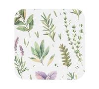 Green Flower Herb Sage Leaves and Branches print Leather Coasters Set Waterproof Anti-Scald Drink Coasters Mugs Mat For Kitchen Coffee Table 10 CM 4 PCS