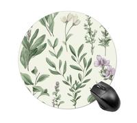 Green Flower Herb Sage Leaves and Branches Round Mouse Pad 7.8 Inch, Portable Gaming Mouse Mat with Non-Slip Rubber Base & Smooth Surface, Waterproof Mousepad for PC, Laptop, Computer, Office, Home