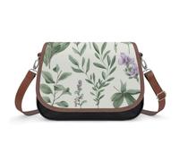 Green Flower Herb Sage Leaves And Branches Shoulder Bag for Women PU Leather Crossbody Purse with Adjustable Strap Small Purse Cute Clutch Hobo Handbag