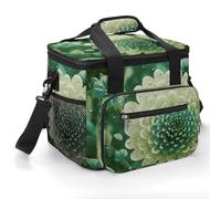 Green Flower Insulated Lunch Box Portable Cooler Bag Extra Large Lunch Bag Lunch Cooler Leakproof Ice Chest Thermal Cooler Shopping Bags for Beach, Picnic, Camping, Shopping