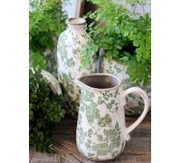 Green Flower Jug Vase, Olive Green Jug, Decorative Floral Pattern Jug Vase, Weathered Jug, Olive Green French Pattern Jug, Decorative Jug, Pottery Jug, Cottage Jug, Shabby Chic Jug