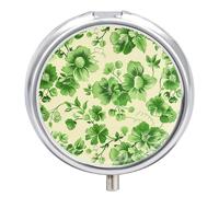 Green Flower Leaf Pill Case Box with 3 Compartment Medicine Vitamin Organizer for Purse Pocket 5x5cm