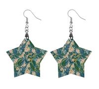 Green Flower Leaves Wooden Earrings for Women, Vintage Elegant Wood Jewelry, Lightweight Earrings for Wedding, Party, Everyday Jewelry Gift, Star, Wood, wood
