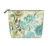 Green Flower Patterned Women's Cosmetic Bag, Single Layer Toiletry Bag, Suitable for Daily Storage, Travel, and Business Trips.