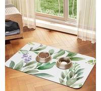Green Flower Pet Feeding Mat Absorbent Pu Leather Dog Cat Food Mats Contain Spills Protects Floors, Anti-Slip Rubber Backing Dog Bowl Mats Easy Clean Pet Placemats 40x60cm