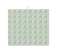 Green Flower. Print Drying Mat for Kitchen Absorbent Reusable Dish Pad Sink Racks Utensils Table