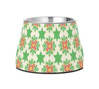 Green Flower Stars Bowls for Pets Non Slip Stainless Steel Pets Water Bowl for Loving Pet Whisker Friendly