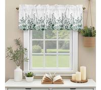 Green Flower Valances for Windows, Dragonfly Leaf Bud Ink Style Plant Nature Rod Pocket Valance Short Window Treatments Curtains for Kitchen Bathroom Bedroom Decor, 60 x 14 Inches