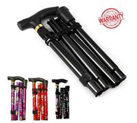 (Green Flower) Walking Stick Easy Fold Adjustable Cane Lightweight Mobility Collapsible Sticks