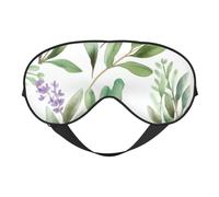 Green Flower Watercolor Herb Sage Leaves and Branches Double-Sided Silk Sleep Mask, Adjustable Light Blocking Eye Mask for Travel, Men & Women, Soft Comfortable Blindfold 20x10cm
