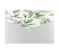 Green Flower Watercolor Herb Sage Leaves And Branches File Folder with Snap&6 Pockets Reusable File Organizer Portable Document Paper Bill Receipt Organizer Plastic Envelopes for Office College Letter
