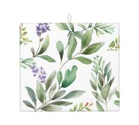 Green Flower Watercolor Herb Sage Leaves and Branches Printing, Dish Drying Mats, Absorbent Dish Drainer Mat for Kitchen Counter Sink Mat Drying Pad 41X46 cm