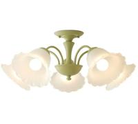 Green Flower White Milk Glass Semi Flush Mount Light Fixtures French Country Chandelier Sputnik Vintage Farmhouse Ceiling Lamp for Bedroom Kitchen Bathroom Living Room