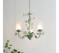 Green Flower with Glass Shade 3 French Country Chandelier Bedroom Nordic Pendant Light Vintage Farmhouse Hanging Lamp for Living Dining Room Kitchen Island