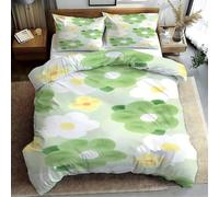 Green Flowers Duvet Cover Sets Fresh Super King Bedding Set with Zipper Closure, Soft Microfiber Quilt Cover with 2 Pillowcases 50x75cm GF882