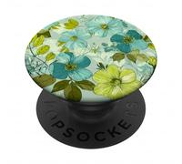Green Flowers Floral Blossom Leaves Pattern Print PopSockets Adhesive PopGrip