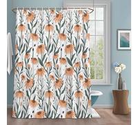 Green Flowers Shower Curtain with 12 Hooks Daisies Leaf Abstract Texture Waterproof Fabric Shower Curtains Sets for Bathroom Bath Decorations, Machine Washable, 66"x72"