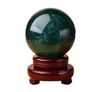 Green Fluorite Quartz Crystal Ball Sphere Decorative with Wooden Stand for Divination Yoga Home Office FengShui Decoration,14cm/5.5in