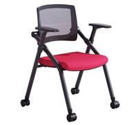 Green Folding Chair with Wheels - Mesh Back Office & Training Chairs, Commercial Conference Seating, Metal Guest Reception Chairs with Armrest for Waiting Rooms