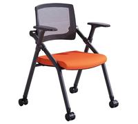 Green Folding Chair with Wheels - Mesh Back Office & Training Chairs, Commercial Conference Seating, Metal Guest Reception Chairs with Armrest for Waiting Rooms