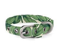 Green Foliage Botanical Dog Collar with Metal Buckle Collar Handmade Traction Protective Sleeve for Small Medium Dogs Cats and Pets