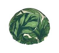 Green Foliage Botanical Shower Cap for Women Double Layers Thick Hair Caps Reusable Waterproof Bath Caps with Elastic Band Hair Hat Washable Shower Hat for Men Women Spa Salon